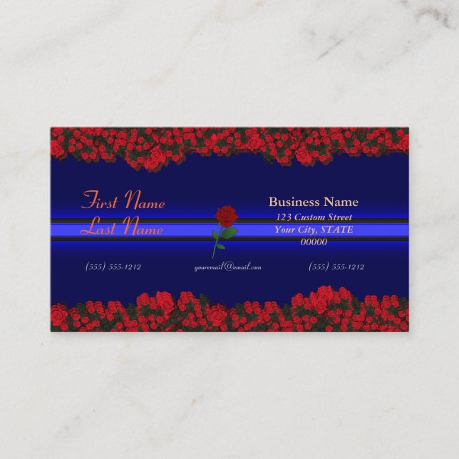 Carte De Visite Ligne Bleue Mince 3D - Bouquet Rose 3D (Devant)
