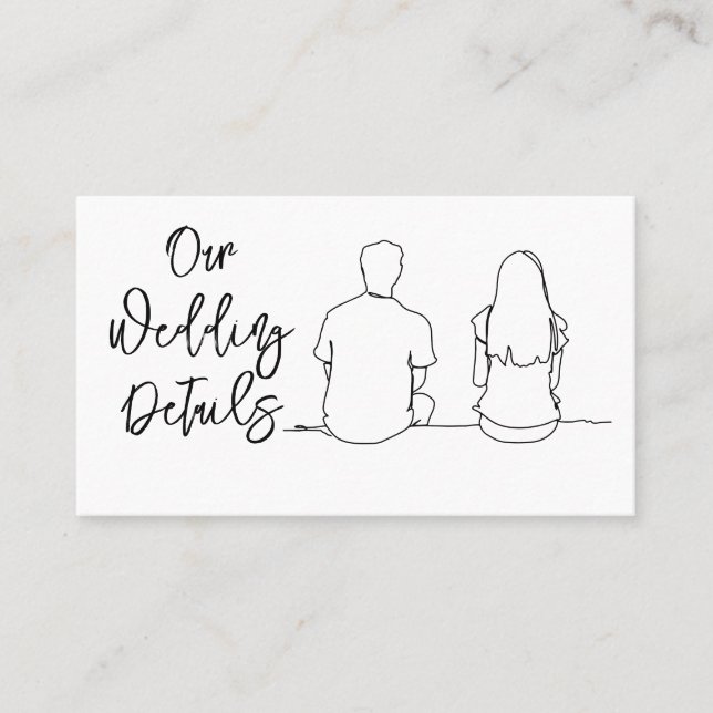 Carte De Visite Ligne Dessin Couple RSVP Mariage Budget QR Code (Devant)