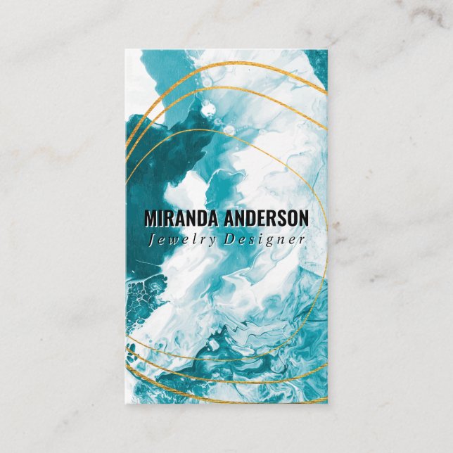 Carte De Visite Ligne Gold Foil | Bleu Vert Artistique (Devant)