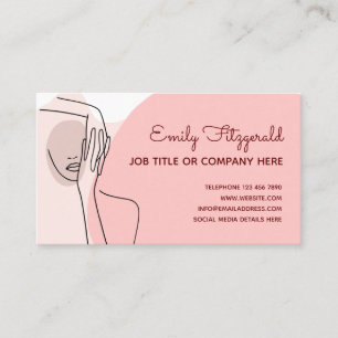 Carte De Visite Ligne simple Dessin Femme Bras Mains Rose Blanc