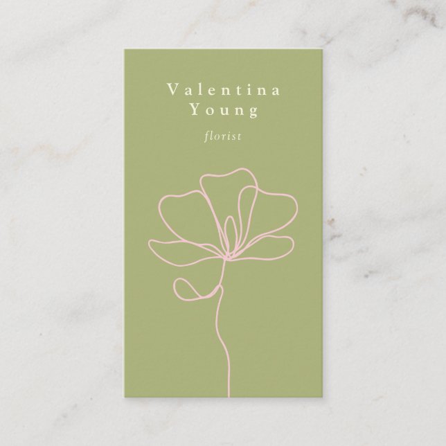 Carte De Visite Ligne verte moderne art floral élégant dessin (Devant)