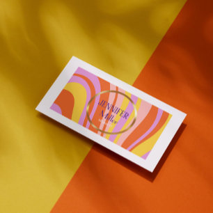 Carte De Visite Lignes colorées Retro Wavy Social Media Code QR