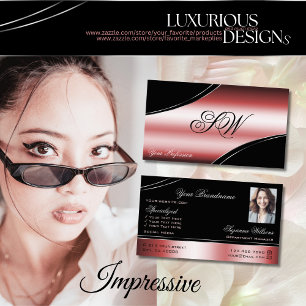 Carte De Visite Lignes courbes rouges rouges noires précieuses Mon