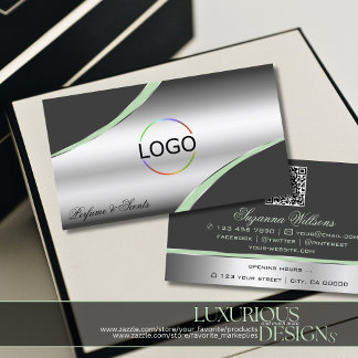 Carte De Visite Lignes de Décor Courbé Gris Argent Classé Logo Cod