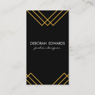 Carte De Visite Lignes d'or géométrique élégantes Noir simple
