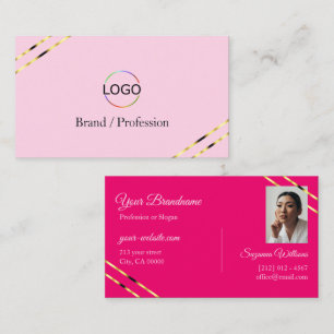 Carte De Visite Lignes dorées roses clair et chaud avec photo de l