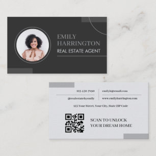 Carte De Visite Lignes fines Photo QR Code Agent immobilier Neutre