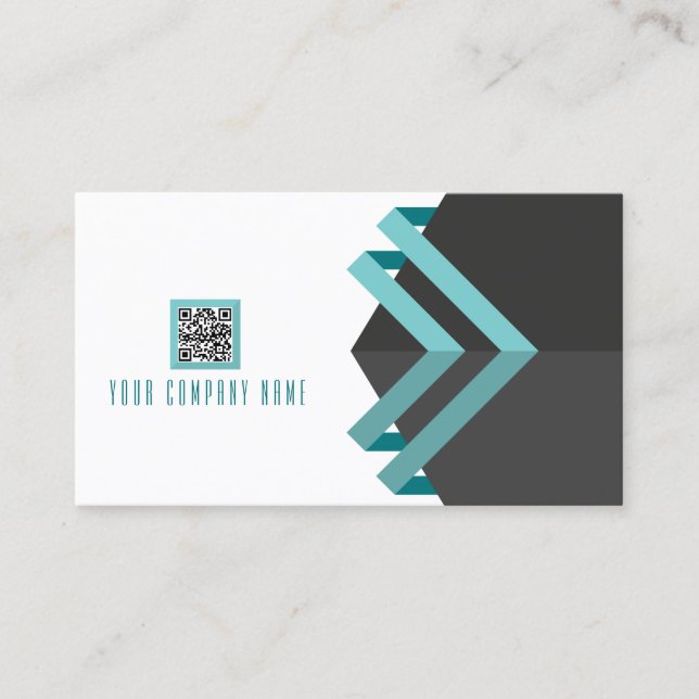 Carte De Visite Lignes modernes Aqua et Charbon avec code QR (Devant)