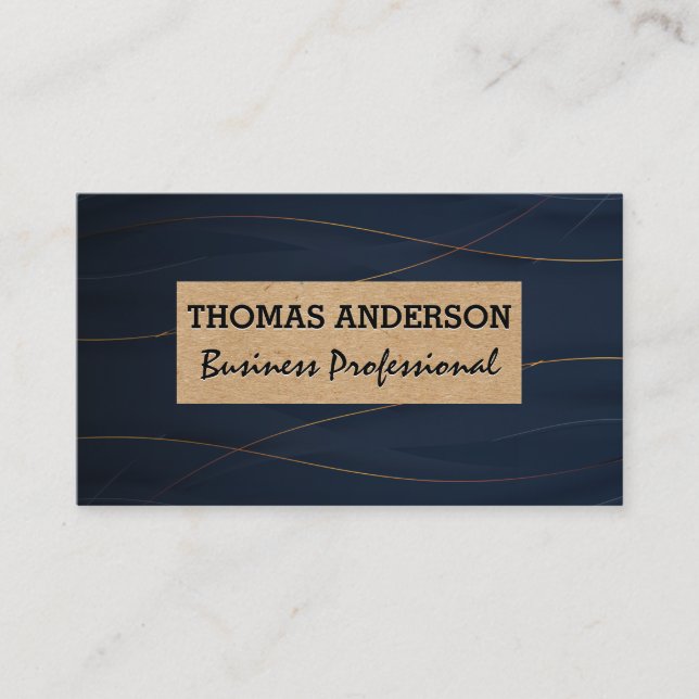 Carte De Visite Lignes or stylées | Arrière - plan bleu profond (Devant)