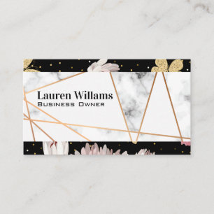 Carte De Visite Lignes Rose Gold Marbre Papillon Floral