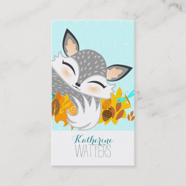 Carte De Visite Lil Foxie Cub - Cute Fox Vertical Bizcards (Devant)