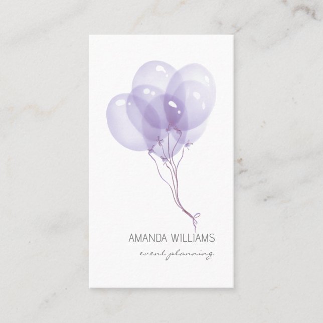 Carte De Visite Lilac Aquarelle Ballons Planificateur d'événements (Devant)