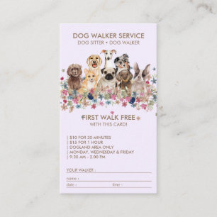 Carte De Visite Lilac Dog Walker Service Nom cadeau gratuit