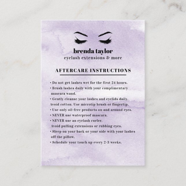 Carte De Visite Lilac Glam Eyelash Browbar Instructions pour les s (Devant)
