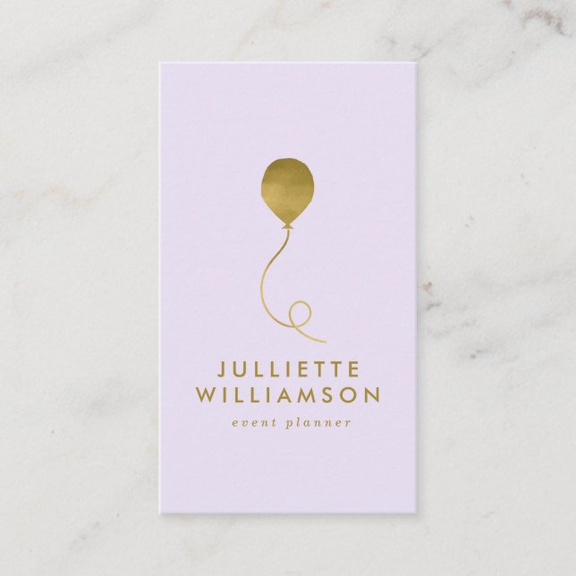 Carte De Visite Lilac & Gold Balloor Planificateur d'événements Mé (Devant)