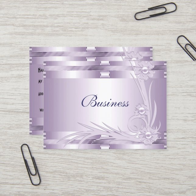 Carte de visite Lilac Mauve Art Déco Floral (Devant/Arrière en situation)