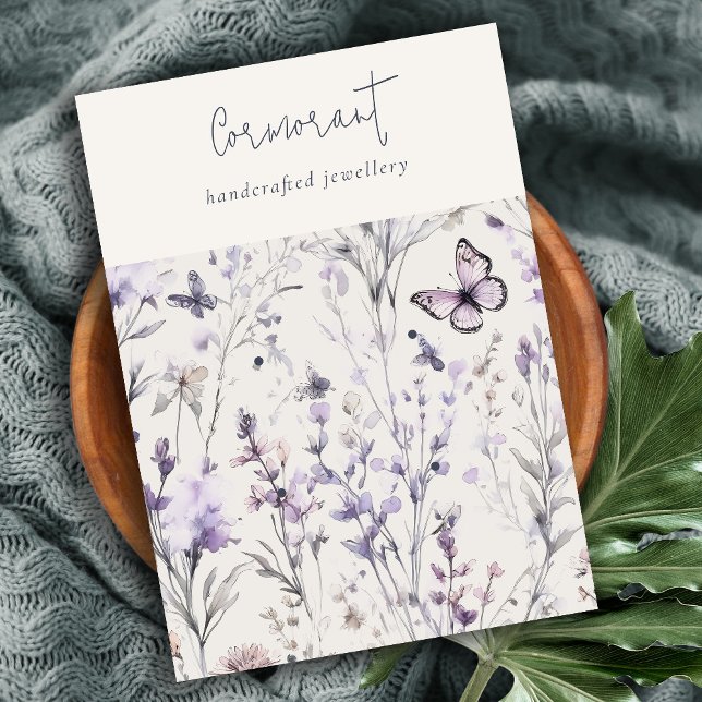 Carte De Visite Lilac Purple Floral Script 2 Porte-Écouteurs (Créateur téléchargé)