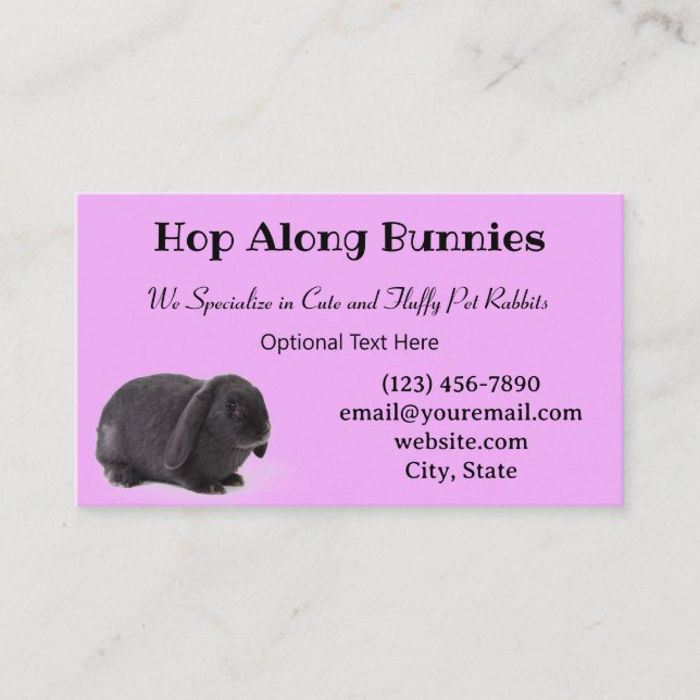 Carte De Visite Lilac Purple Mini Lop Bunny Lapin éleveur (Devant)