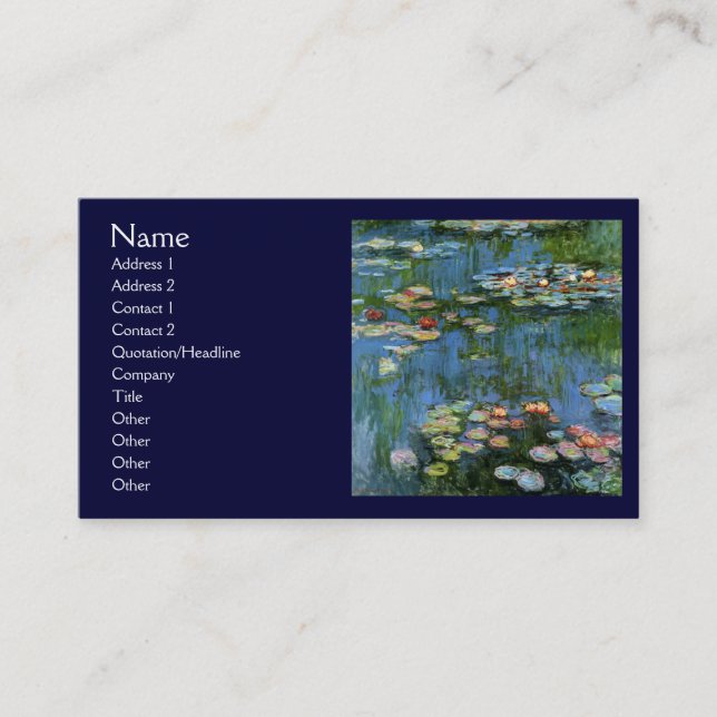 Carte De Visite Lillies d'eau par Monet (Devant)