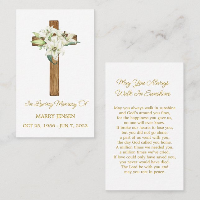Carte De Visite Lily Cross Memorial Funeral Prayer Card (Devant / Derrière)