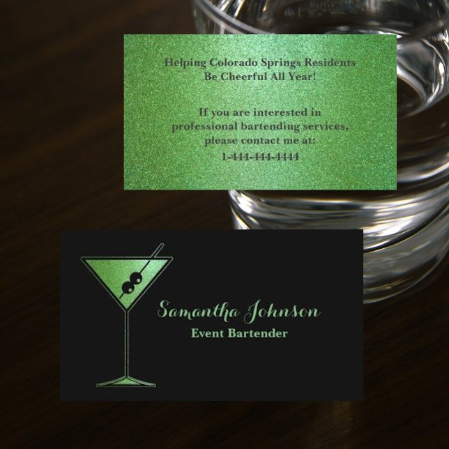 Carte De Visite Lime Green Parties scintillant Événement Bartender (Créateur téléchargé)