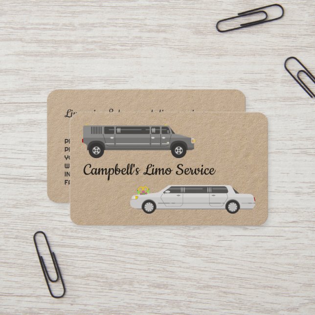 Carte De Visite Limousine de service Limo (Devant/Arrière en situation)