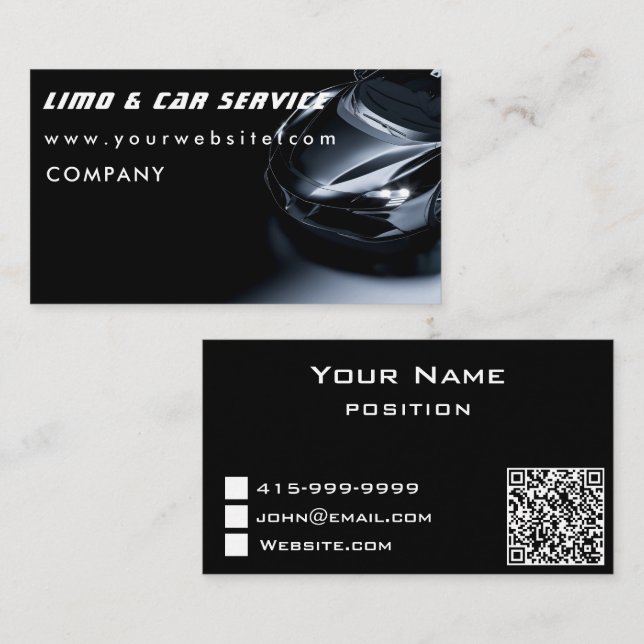 Carte De Visite Limousine foncée élégante Limousine Limo & Taxi Se (Devant / Derrière)