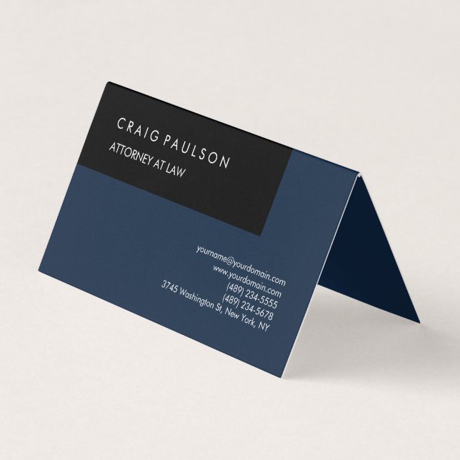 Carte De Visite Lin Marine Bleu Noir Élégant Plain Professionnel (Devant)