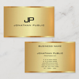 Carte De Visite Linen Faux Gold Modèle Monogramme initial personna