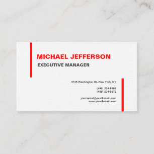Carte De Visite Linen tendance moderne élégant simple rouge blanc