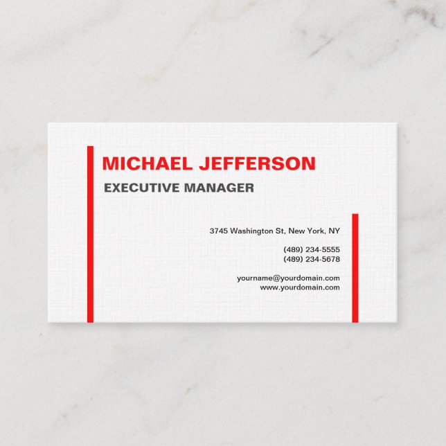 Carte De Visite Linen tendance moderne élégant simple rouge blanc (Devant)