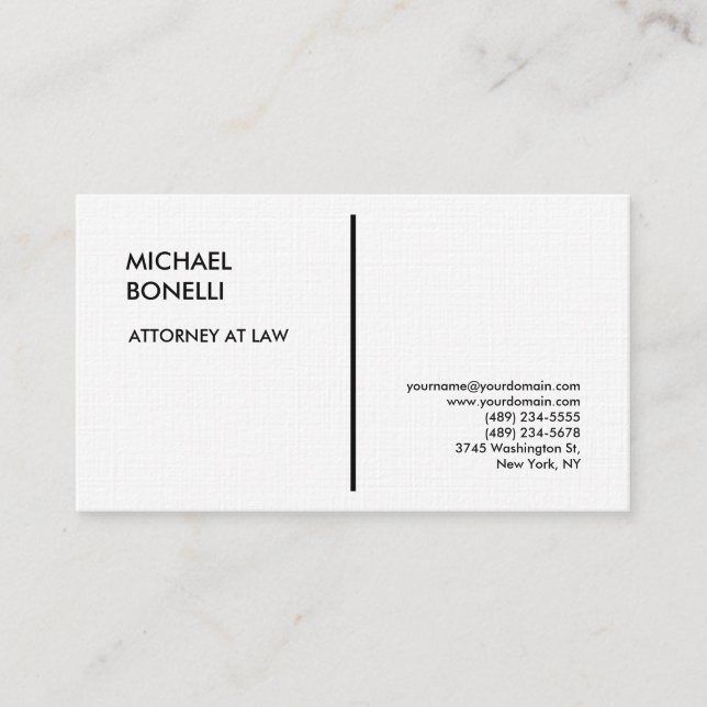 Carte De Visite Linen White Professional Avocat moderne de droit (Devant)