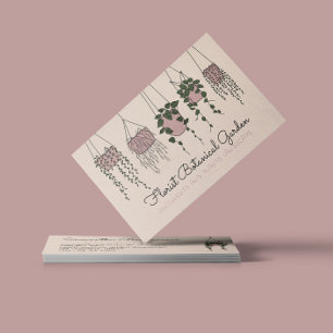 Carte De Visite Linge Beige Abstrait Vase Plante Succulents