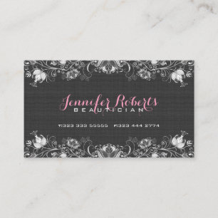 Carte De Visite Linge noir Burlap & blanc Floral & dentelle