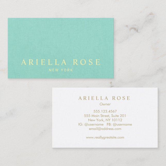Carte De Visite Linge Turquoise simple et élégant professionnel (Devant / Derrière)