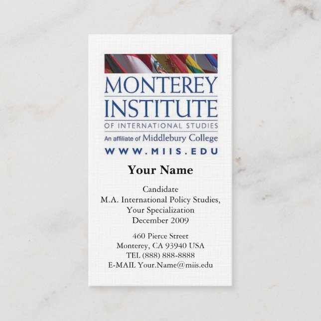 Carte De Visite L'institut de Monterey de l'International étudie (Devant)