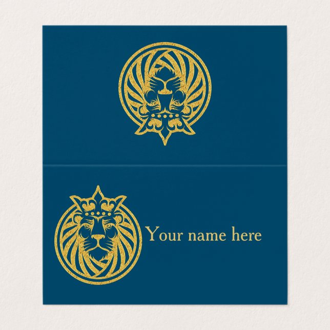 Carte De Visite Lion Avec Couronne - Style Or 4 (Extérieur déplié)