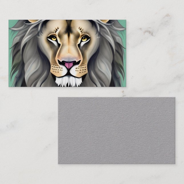 Carte De Visite Lion étonnant avec Triptyque Pastel long fourrure  (Devant / Derrière)