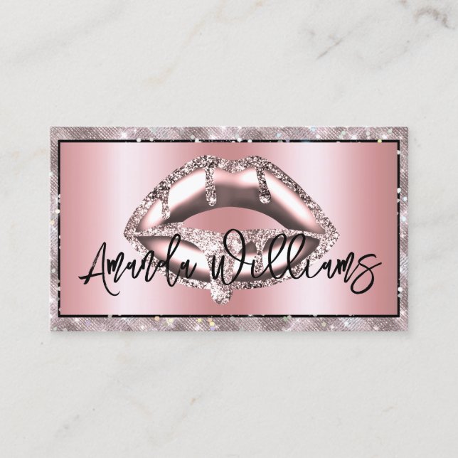Carte De Visite Lips de Parties scintillant or Rose Holographique  (Devant)