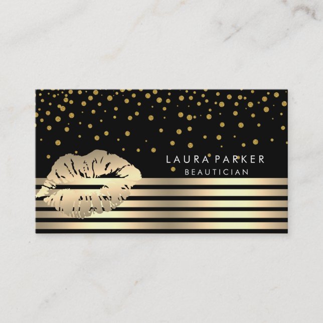 Carte De Visite Lips Gold Black Stripes maquillage Artiste Beautic (Devant)