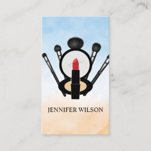 Carte De Visite Lipstick et miroir de maquillage   Brosses de Mua