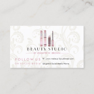 Carte De Visite Lipstick Maquillage rose or salon de beauté élégan