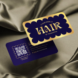 Carte De Visite Liste de cheveux de code QR moderne et élégant Mar
