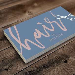 Carte De Visite Liste de cheveux Élégant Script Dusty Blue Rose Sa