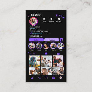 Carte De Visite Liste de cheveux Instagram violet   Analyser pour 