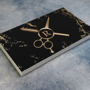 Carte De Visite Liste de cheveux Monogramme Marbre noir & or de lu