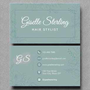 Carte De Visite Liste de cheveux Turquoise Floral Line Art moderne