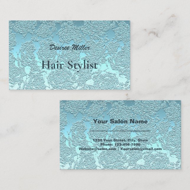 Carte De Visite Liste de cheveux Turquoise vert moderne Floral Met (Devant / Derrière)