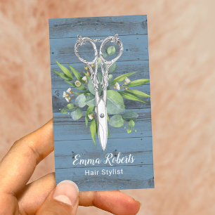 Carte De Visite Liste de cheveux Vintage ciseau Salon Dusty Blue W