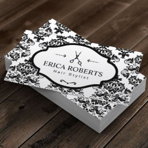 Carte De Visite Liste de cheveux Vintage Damask Elegant Ciseau